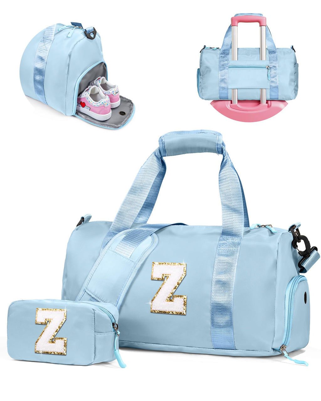 Vogewood Birthday Gift for Granddaughter-Girl Gym Bag with Shoe Compartment, Kid Personalized Weekender Overnight Bags, Initial Travel Tote with Makeup Pouch, Gifts for Girls (Letter Z)