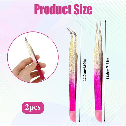 2 PCS Double Ended Nail Art Tweezers, Stainless Steel Straight and Curved Tip Tweezers with Silicone Pressing Head for Eyelash Extensions,DIY Crafts, Nail Art, Scrapbooking,Jewelry Making