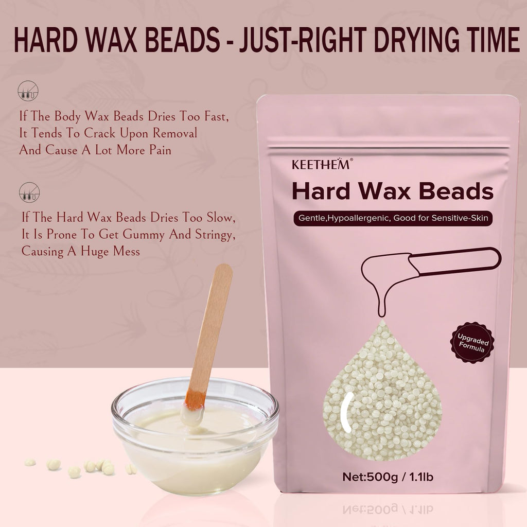 Keethem 500g/1.1lb Wax Beads Suitable for Coarse Hair Removal,Hard Wax Beads Brazilian Bikini Waxing At Home, Wax Beans for Women Men Face, Eyebrow, Body, Legs, Armpit(Coconut)