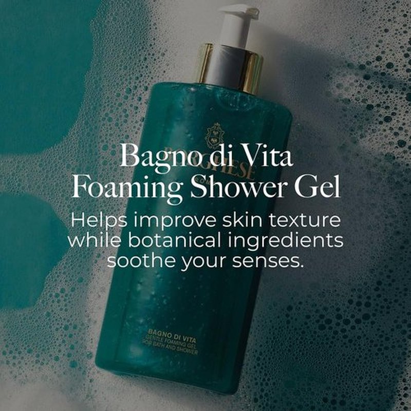 Borghese Bagno Di Vita Gentle Foaming Bath & Shower Gel - Hydrating Aromatherapy Wash with Thyme, Chamomile & Almond Oil
