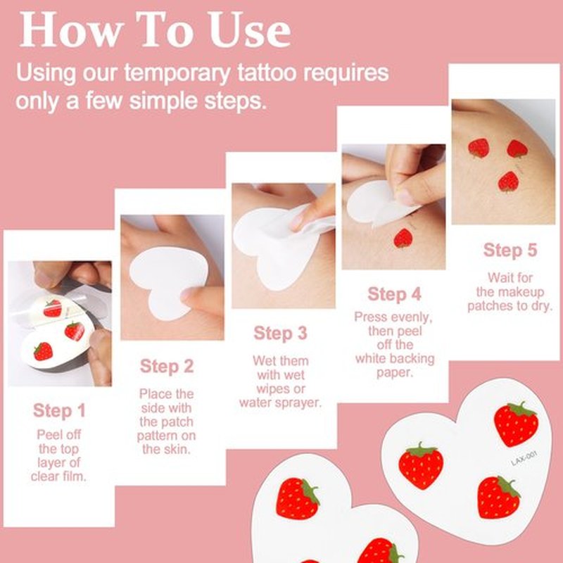 Boko 6Pcs Red Strawberry Speckles Temporary Tattoos, Waterproof and Long Lasting Makeup Patches, Face Strawberry Freckles for Festival Concert Summer Beach Pool Themed Party Beauty Face Makeup