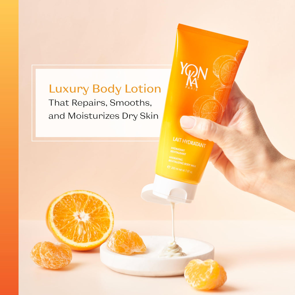 Yon-Ka Sweet Orange Body Milk, Lightweight Body Moisturizer with Vitamin E to Repair Skin, Natural Almond and Coconut Oils Hydrate Dry Arms and Legs (200ml)