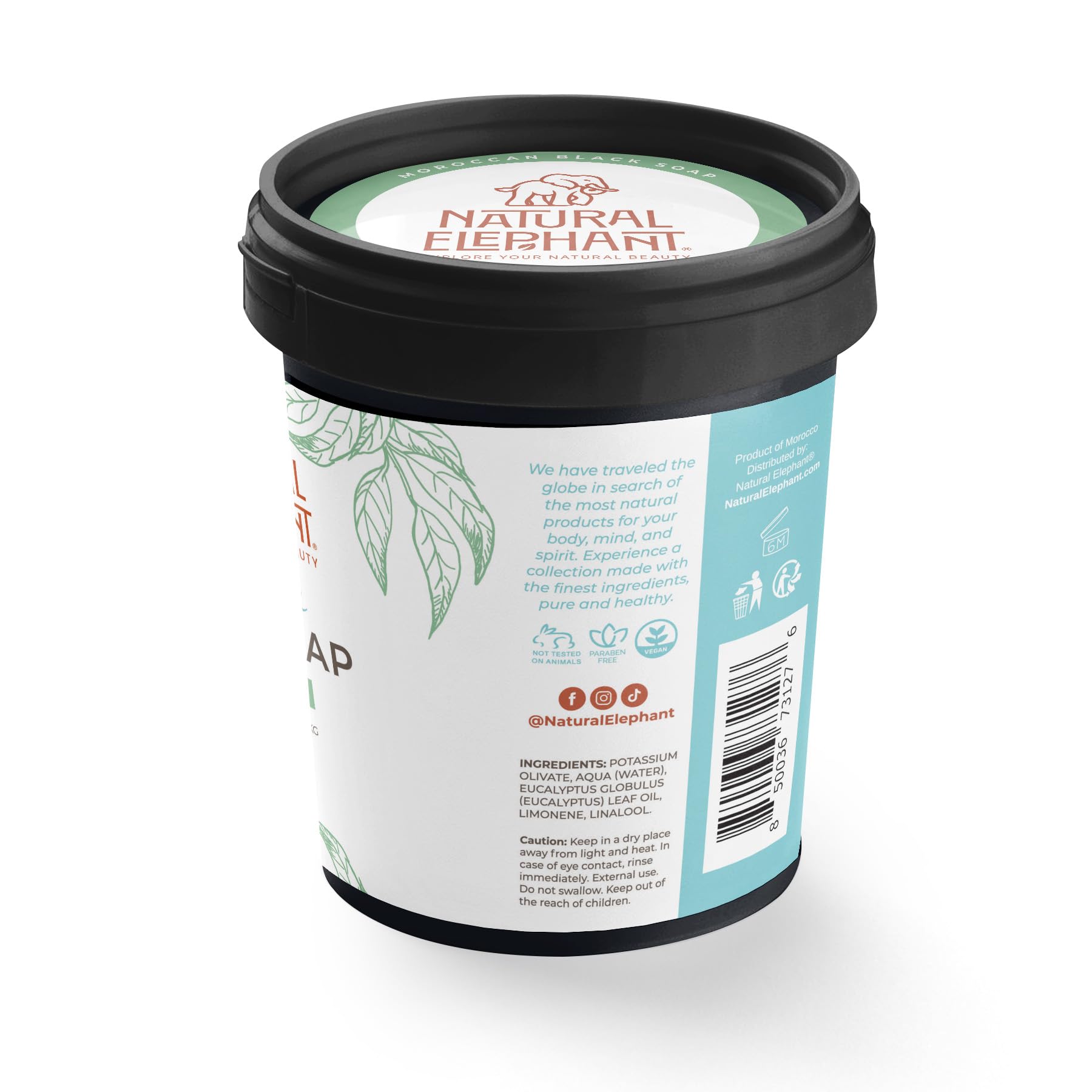 Natural Elephant Moroccan Black Soap | 7oz | Nila Indigo | Traditional Hammam Beldi Soap, 100% Natural Ingredients, Ideal for Exfoliating and Even Skin Appearance