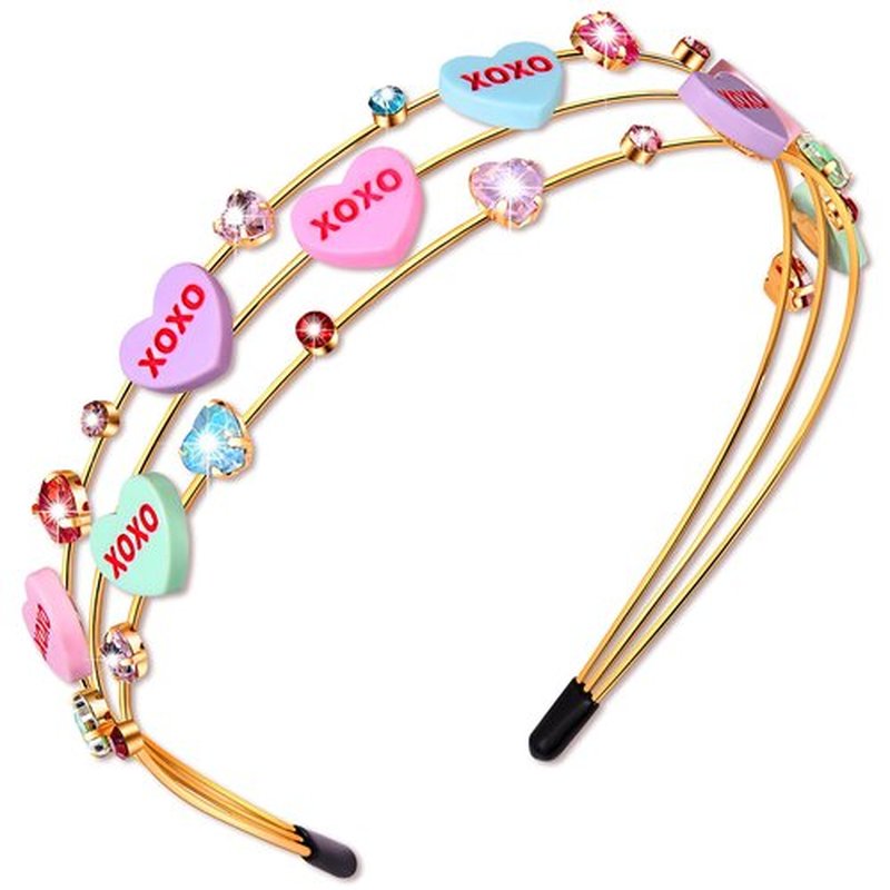 NVENF Valentine’s Day Headbands for Women Conversation Heart Headband Love XOXO Headbands Pink Lollipop Candy Hairbands Valentine’s Day Party Gifts (Pattern B)