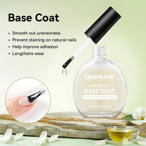 OpenLive Nail Polish Set - Quick Dry Base & Top Coat | 16.5ml High-Gloss Finish for DIY Nail Art
