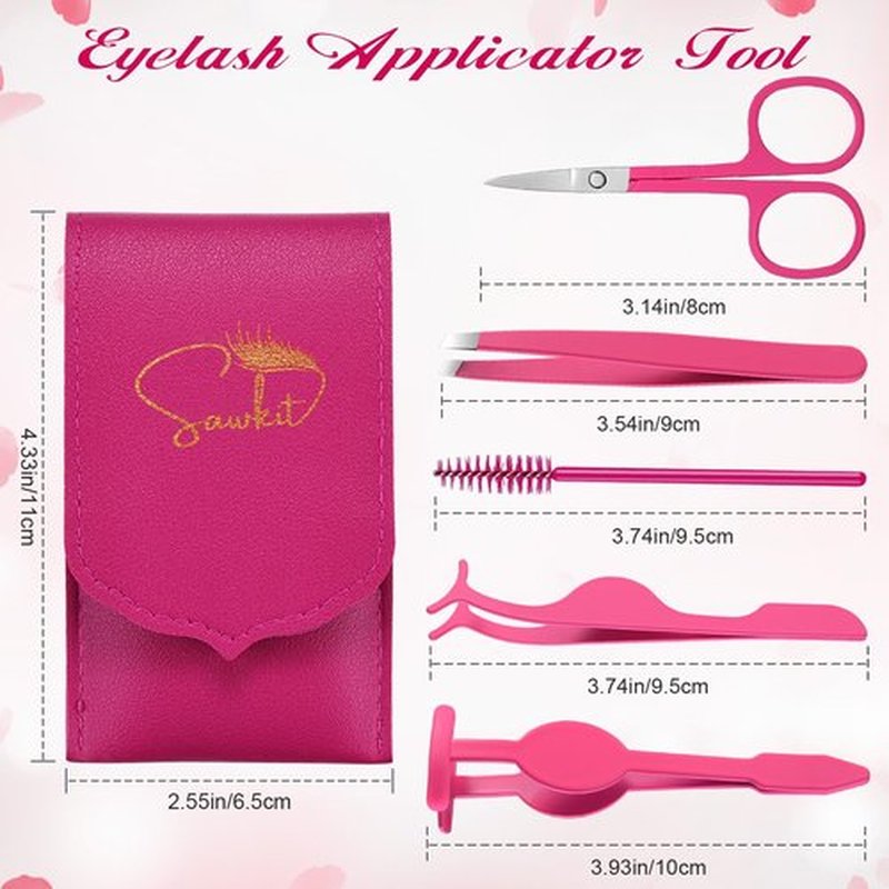 Eyelash Applicator Tool – 5-in-1 Lash Applicator Tool Set with Eyelash Extension Tweezers, Scissors, Brush – Professional Eye Lash Applicator Tools for DIY Eyelash Extensions, Cluster Lashes