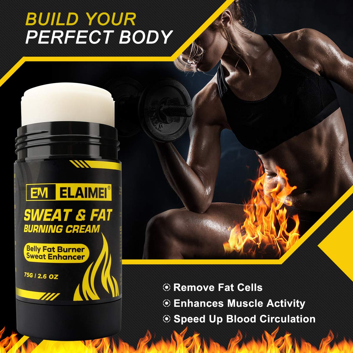 ELAIMEI Fat Burning Sweat Cream, Weight Loss Workout Enhancer Hot Gel for Belly, Slimming/Anti Cellulite Cream for Tummy for Body for Women and Men, Deep Tissue Massage & Muscle (1 pack)