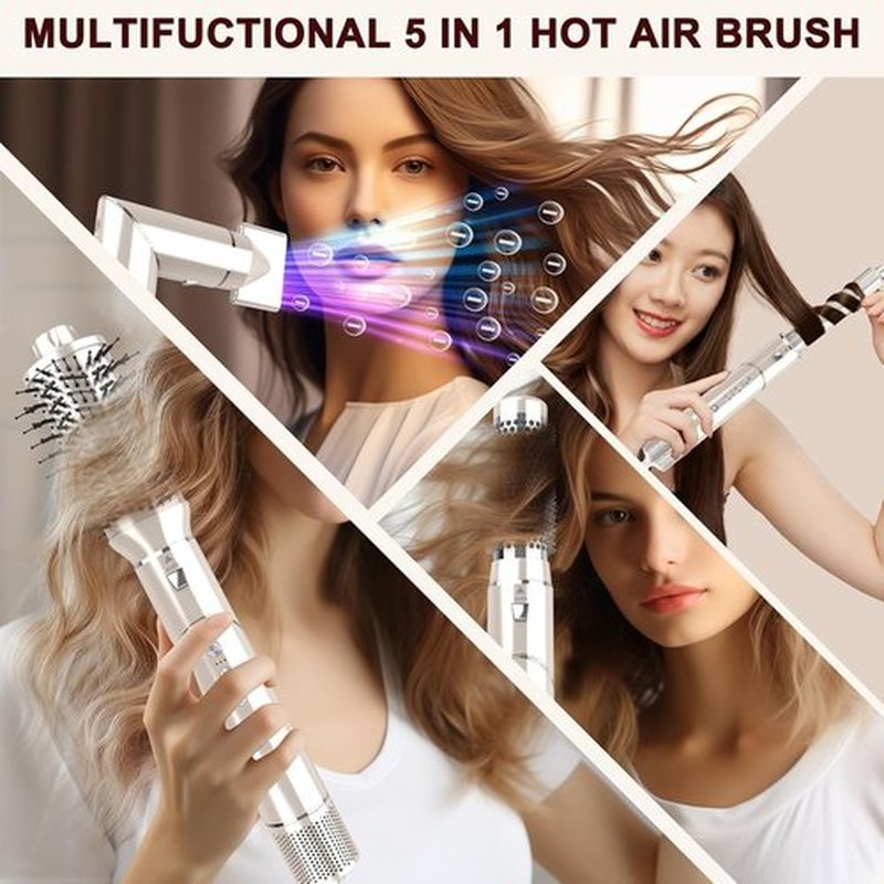 5 in 1 Blow Dryer Brush & Hot Air Styler–110,000 RPM High-Speed Hair Dryer with Auto Wrap Curlers & Ionic Technology, Hot Air Brush Wrap Fast Drying, Curling/Volumizing/Straightening - Gold