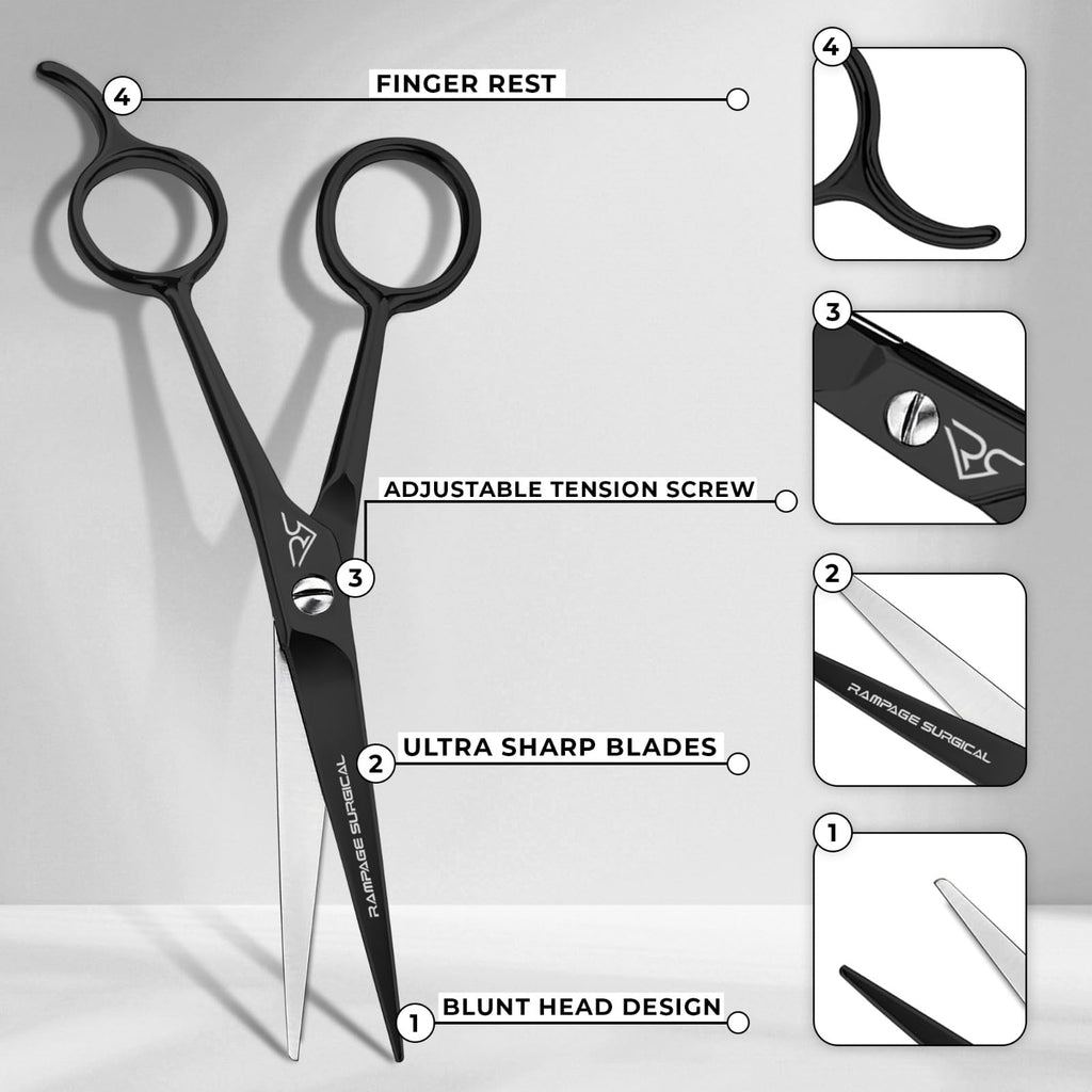 Professional Hairdresser Scissors 6.5" Inch Black Hair Cutting Shears Japanese Stainless Steel Salon Barber Scissors (Black- B-6)