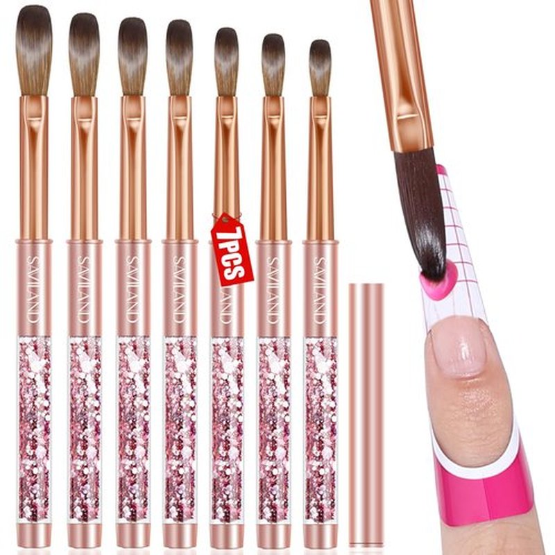 SAVILAND 7-Piece Rose Gold Acrylic Nail Brush Set: Acrylic Brushes for Salon & Home Use - Sizes 4/6/8/10/12/14/16