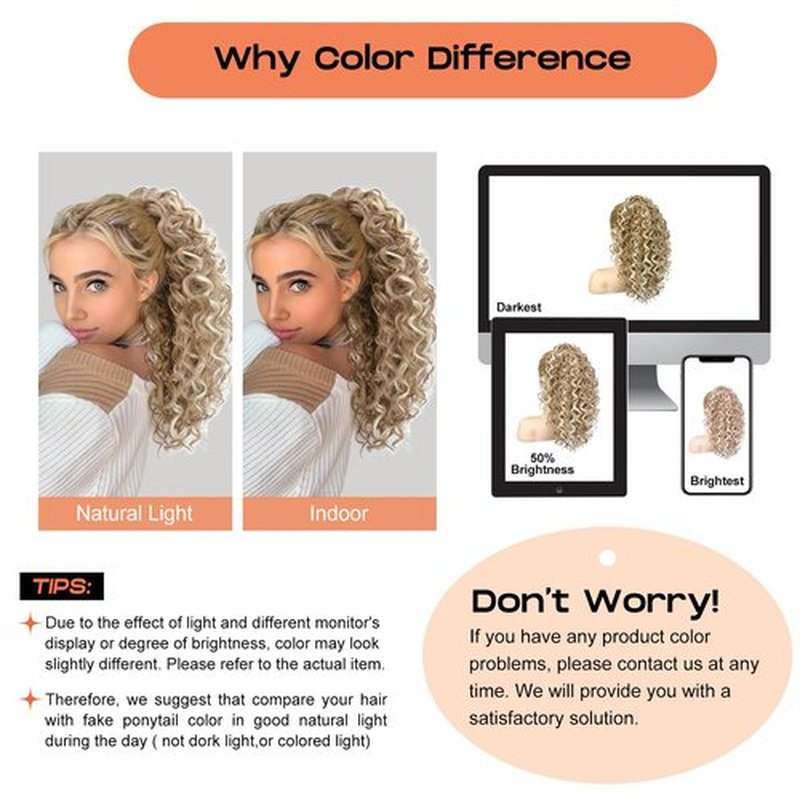 SEIKEA Ponytail Extension, 18" Claw Clip Ponytail Extension Wavy Curly Jaw Clip in Ponytail Hair Extensions Fluffy Natural Soft Fake Pony Tails Synthetic Hairpiece Dark Blonde to Light Blonde
