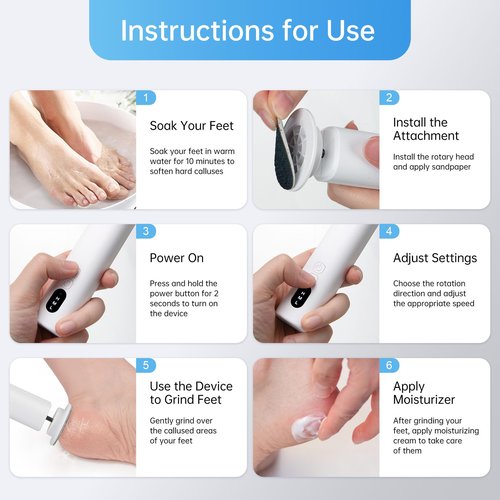 Electric Foot Callus Remover Rechargeable, 6 Speeds Adjustable USB Charging Foot Sander, Portable Electric Foot File Professional Foot Grinder for Dead Skin & Cracked Heel