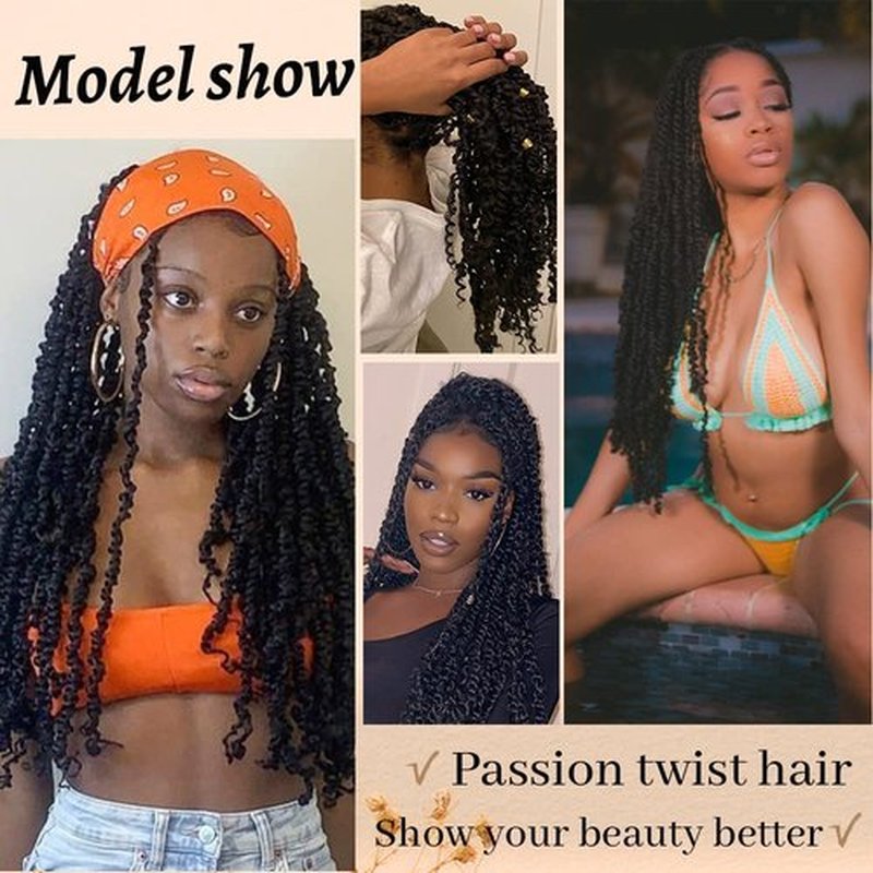 ShowCoco Passion Twist Hair 22 Inch Water Wave Crochet Hair for Black Women Long Bohemian Curly Passion Twist Braiding Hair for Butterfly Style Crochet Braids Spring Twists Hair Extensions(22inch,#1B)