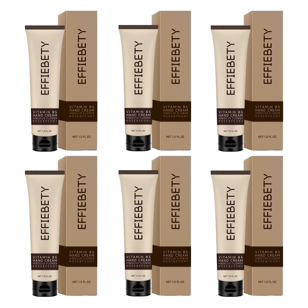 EFFIEBETY Vitamin B5 Hand Cream 6 Pack, Fast-Absorbing & Non-Greasy for Deeply Hydrated, Soft Skin, Infused with Hibiscus Flower, Rose & Peony, Vegan & Cruelty-Free (1 fl oz)