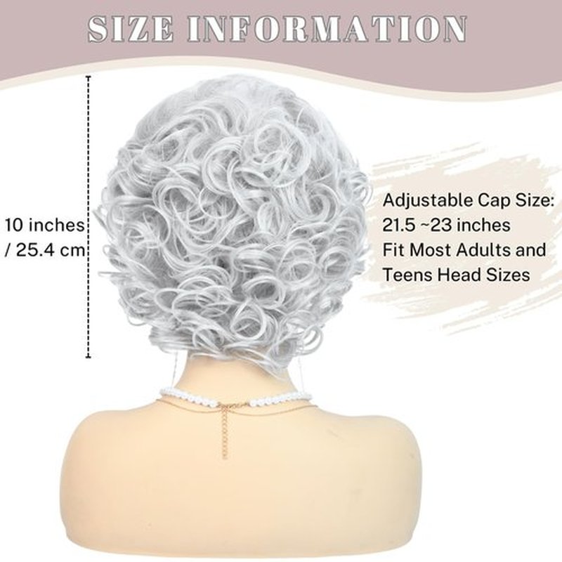 Bettecos Old Lady Wig Costume Set for Women Short Curly Grandma Wig and Glasses Silver White Granny Wigs for Old Woman Cosplay Halloween Party (Silver White/Old Lady)