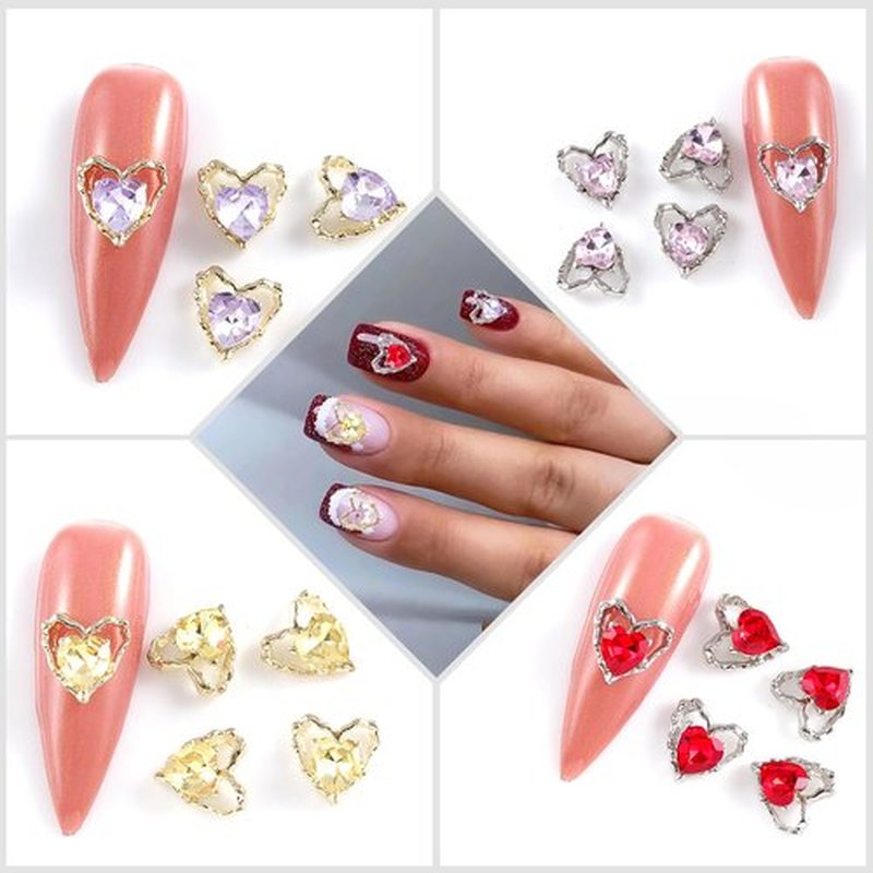 SILPECWEE 40pcs Heart Nail Rhinestones and Charms 3D Nail Charms for Valentine's Day Flat-Back Nail Crystals Glass Gems Diamond for Nails Alloy Nail Art Studs Nail Jewelry Decoration