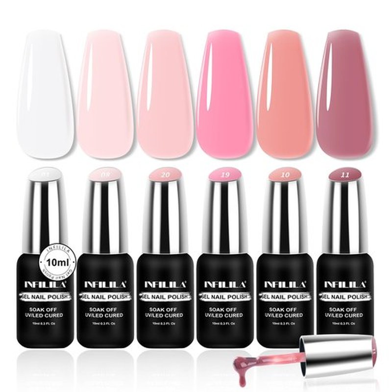 NXJ INFILILA Nude Gel Polish Set, 10ML Milky White Pink Jelly Gel Nail Polish Kit, 6 Transparent Sheer Colors Salon DIY Nail Art at Home for Girls (Blushing Nude01)