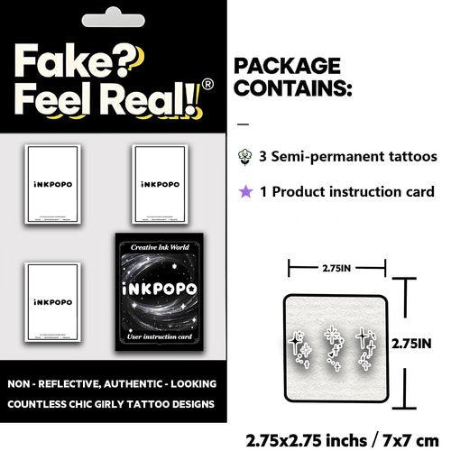 INKPOPO 3 Sheets Semi-Permanent Tattoos for Adults, 7-15 Days Longwear, Waterproof & Realistic Finish, Adult Art Temporary Tattoos, Finger Tattoo Series 123