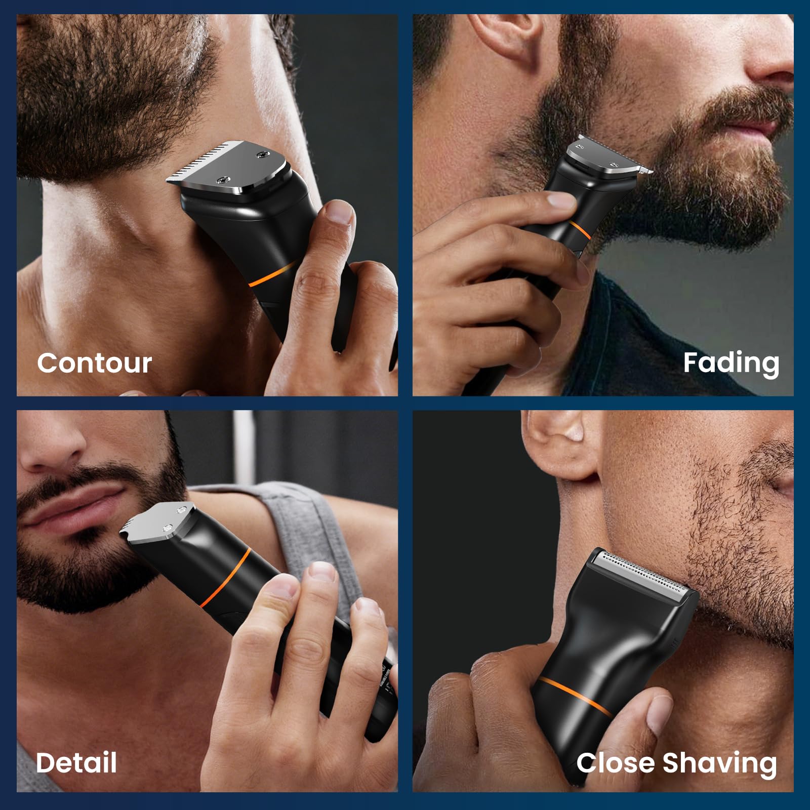 MAXGROOM 6 in 1 Beard Trimmer for Men, Waterproof Cordless Electric Razor Shaver, Men's Grooming Kit for Mustache, Hair, Face, Nose and Body, USB Recharge Dock - Silver