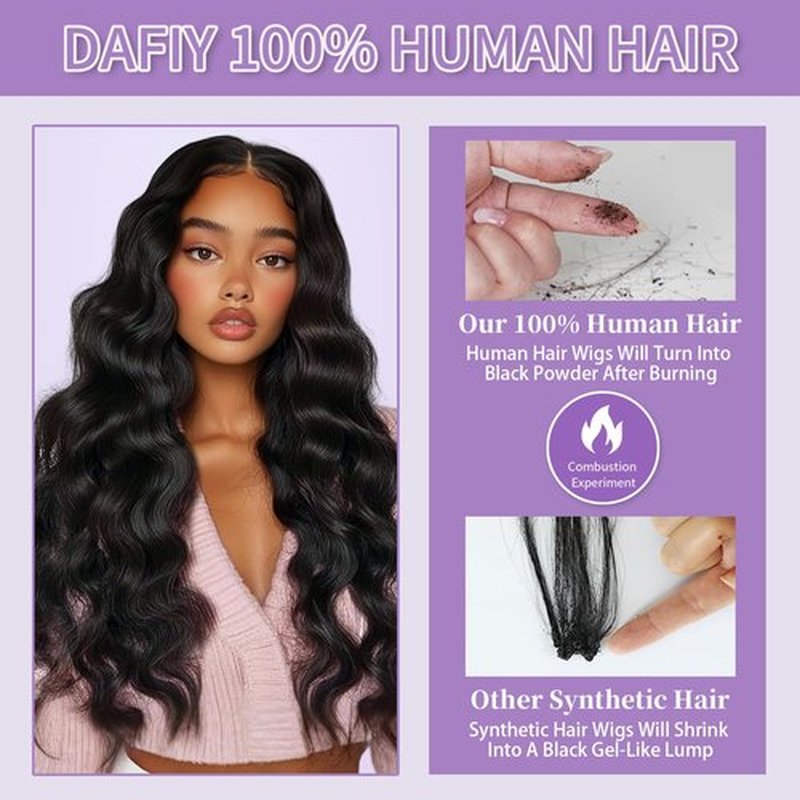 DAFIY 100% Human Hair High-temperature Verification,13x6 Body Wave Lace Front Women Wigs 200 Density Glueless Natural Color 24 Inch,Free Mystery Random Jewelry Pack(order from buy-one-get-one-page)