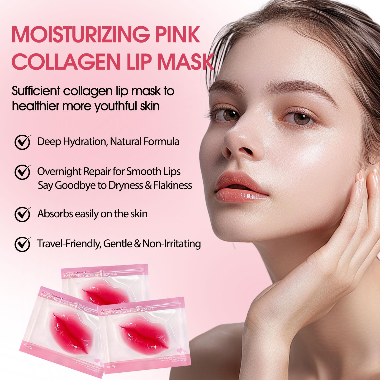 NIYET 30 pieces of Moisturizing Collagen Crystal Lip Mask - Anti-Ageing & Anti Chapped, Reduce lip Wrinkles, Fade Lip Color, Make Skin Smooth (Rose)