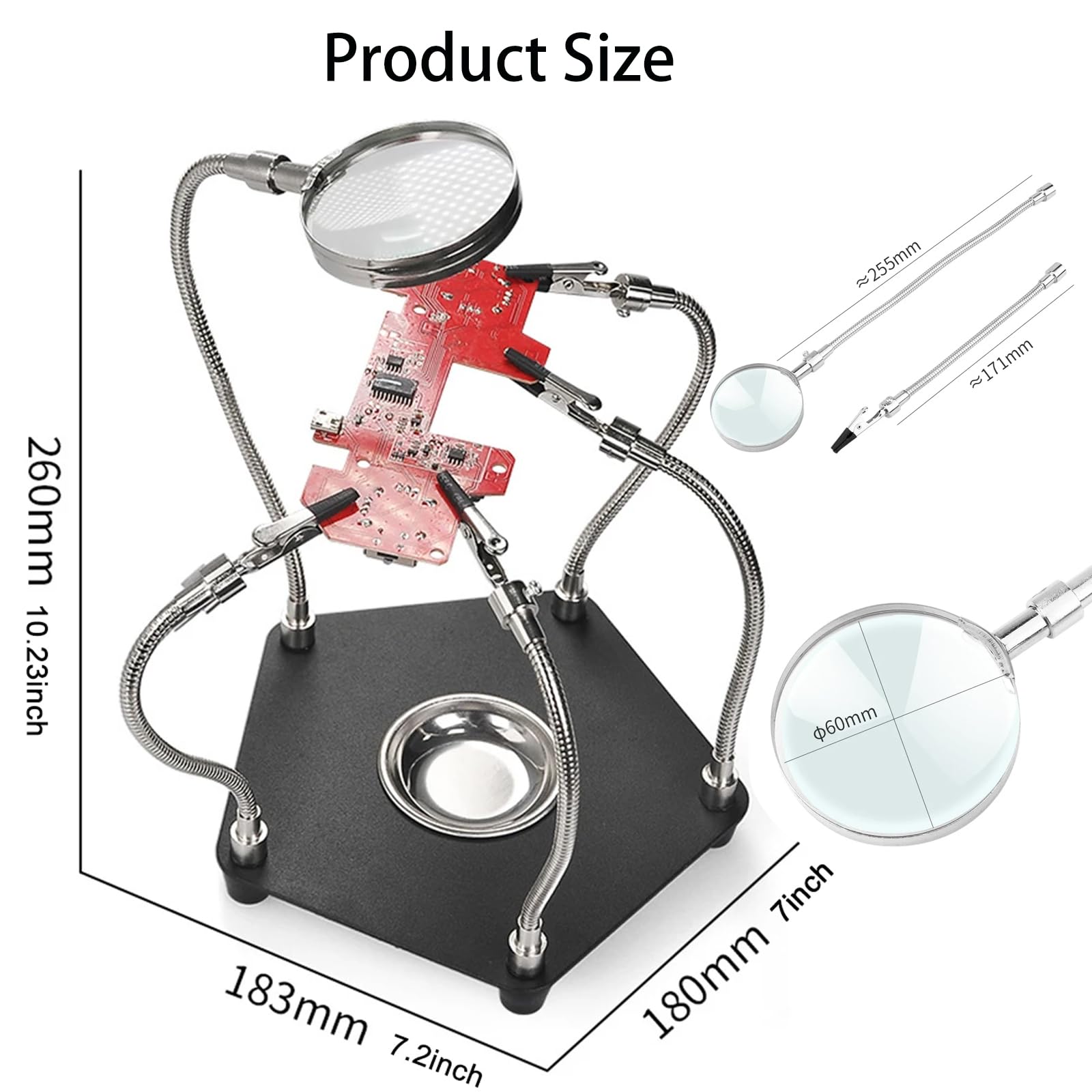LXIANGN Helping Hands Soldering Station with 3X Magnifying Glass,Third Hand PCB Holder 4 Flexible Arms Magnifier Circuit Board Soldering Tool Kit for Electronic Repair Soldering Jewelry Crafts