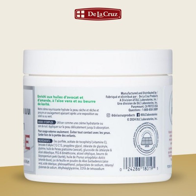 De La Cruz Vitamin E Cream FRAGRANCE FREE Moisturizer for Face and Neck - Moisturizing Skin Care for All Skin Types - Made in USA, 4 oz.
