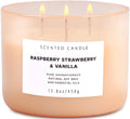 Raspberry Strawberry Vanilla 3-Wick Scented Soy Candle 15.8 oz | Large Sweet Berry Vanilla Scented Candle for Home | Relaxing Aromatherapy Candle | Strong Throw & Long Lasting
