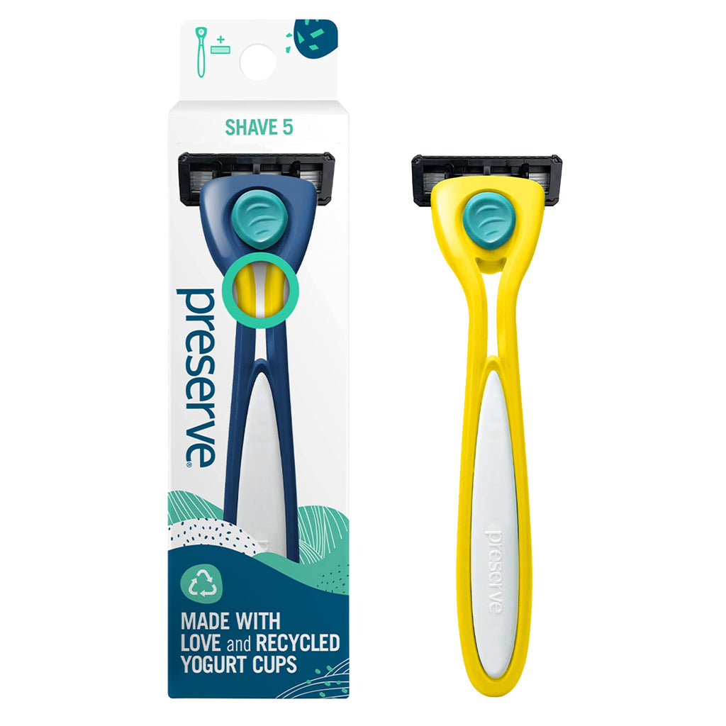 Preserve Shave 5 Razor, Recycled Handle & Ceramic Blades, Sunshine Yellow