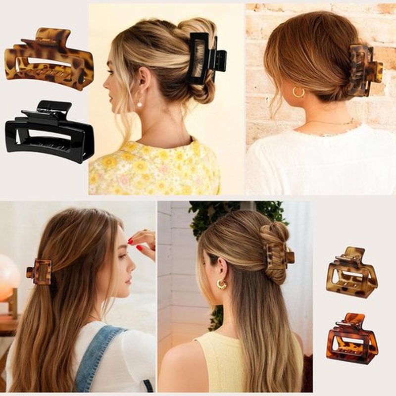 10 Pack Square Claw Clips, Big and Small Rectangle Hair Claw Clips, Non-slip Matte Large Hair Clips for Women, Strong Hold Claw Clips for Thick Thin Hair Accessories (Leopard Print Color)