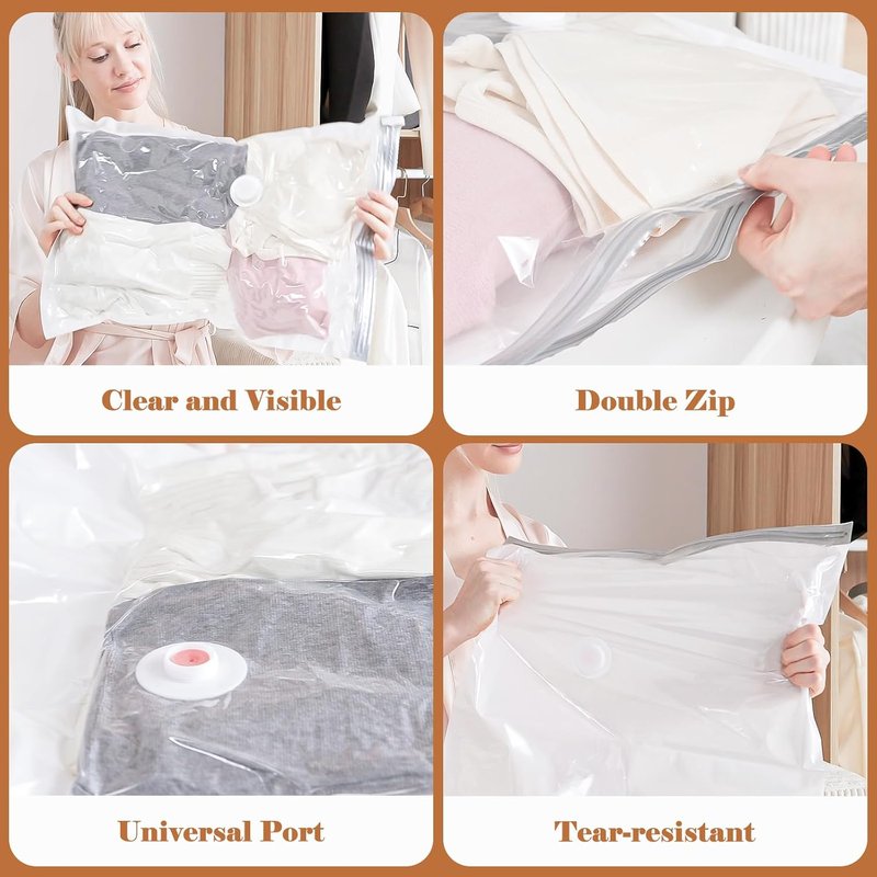 Vacbird Travel Vacuum Storage Bags - 12 Pack with Rechargeable Cordless Pump | Compression Packing for Clothes, Blankets & Pillows