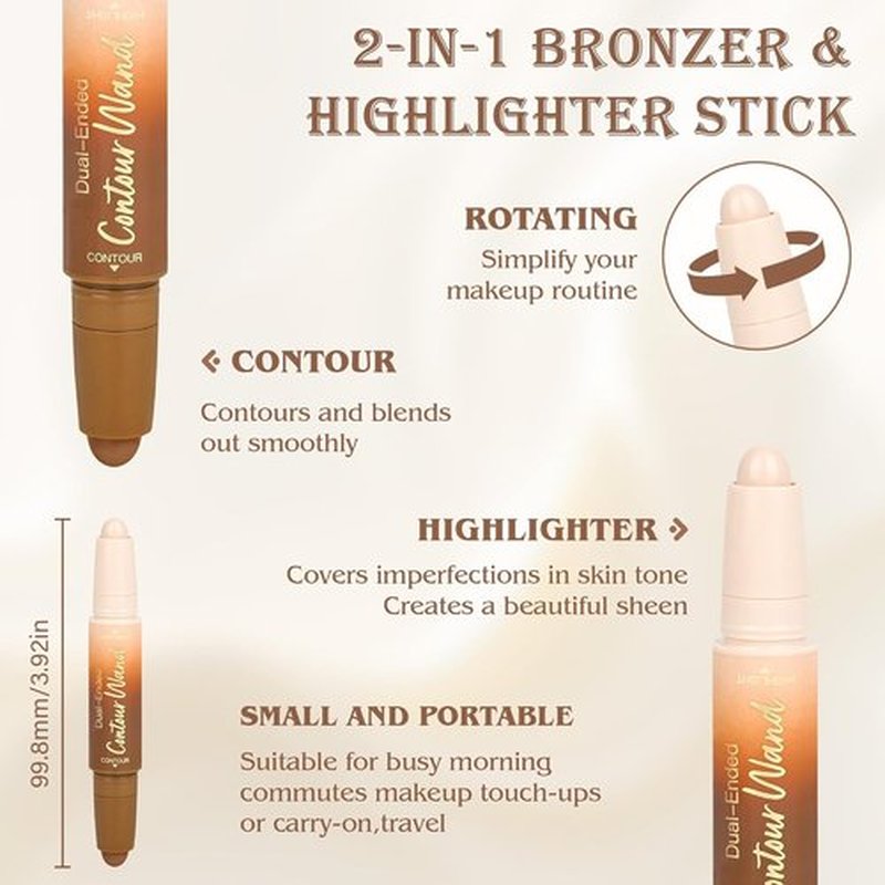 Skiennix Contour Highlighter Stick - 2-in-1 Dual-Ended Cream Bronzer & Highlighter for Easy Makeup Application | Buildable, Waterproof, 01 Neutral Nude + Beige