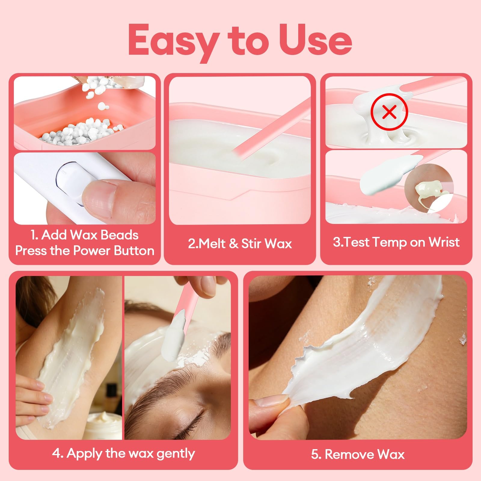 Mini Wax Warmer for Hair Removal,Foldable Silicone Wax Warmer for Hard Wax with 2 Reusable Silicone Applicator Sticks, 18.6Oz Portable Wax Warmer for Eyebrow, Face & Bikini, Travel Wax Kit