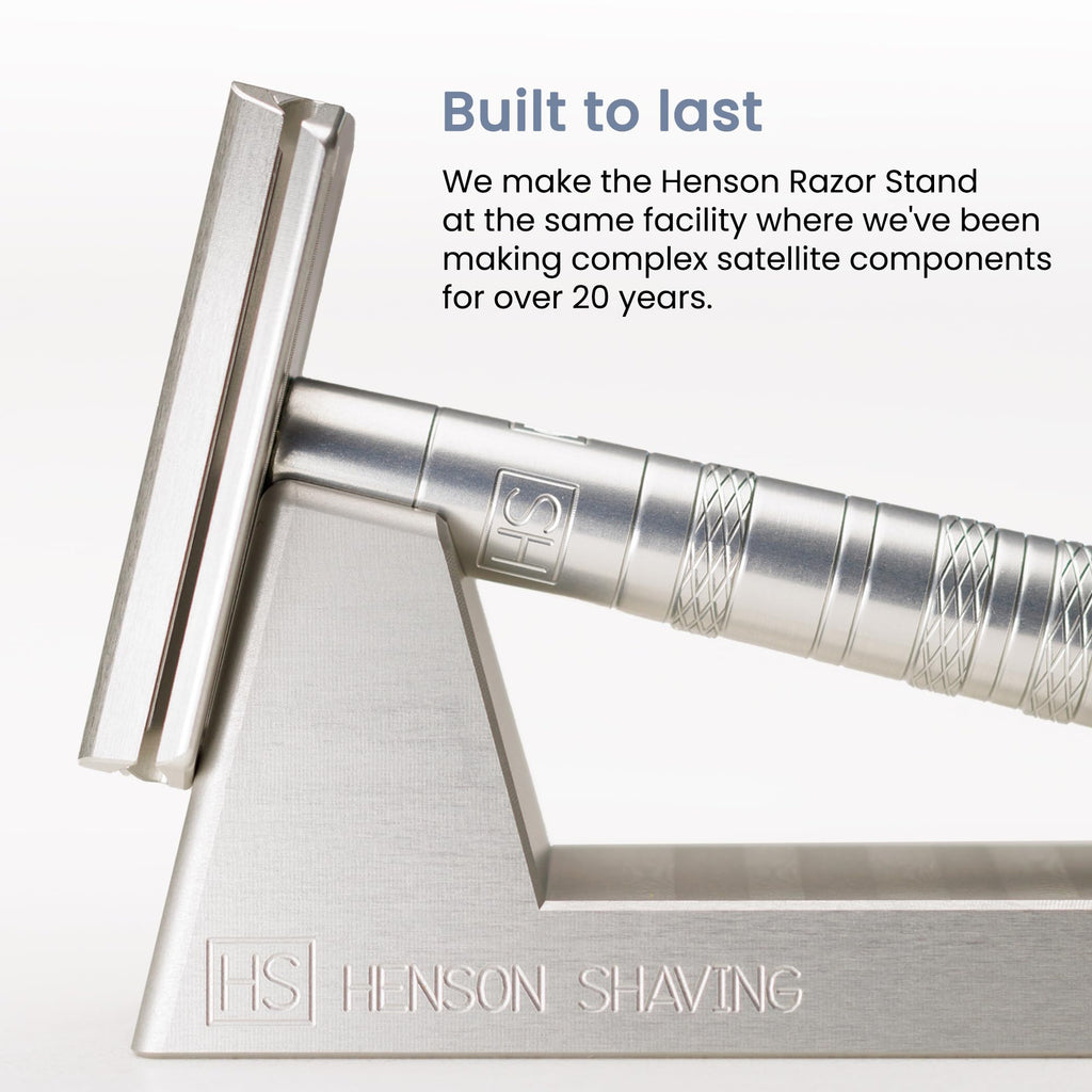Henson Shaving Machined Aluminum Safety Razor Stand Weighted Non-Slip Base Holder for Optimal Drying Angle - Countertop Storage for Henson Razors