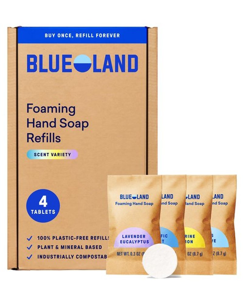 BLUELAND Foaming Hand Soap Refill Tablets, 4-Pack, Variety Pack Scents, Eco Friendly Cleaning Products, 4 x 9 Fl oz