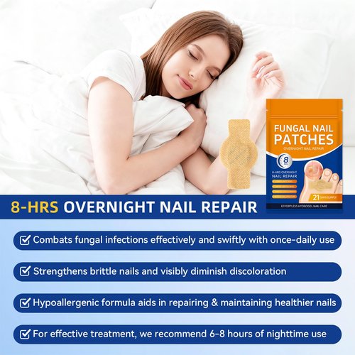 Fungal Nail Patches, Toenail Treatment Extra Strength, 8-Hour Overnight Nail Fast Acting Repair Effortless Hydrogel Nail Care and Repair for Damaged Nails Overnight Renewal 21 Patches