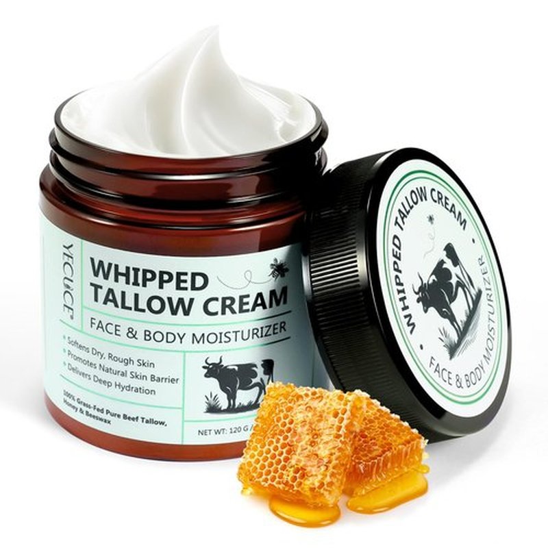 NIFEISHI Beef Tallow for Skin, Whipped Tallow and Honey Balm, Grass Fed & Organic Tallow Face Moisturizer Lip Balm, Deeply Moisturizing for Face & Body, 120g/4.2 oz