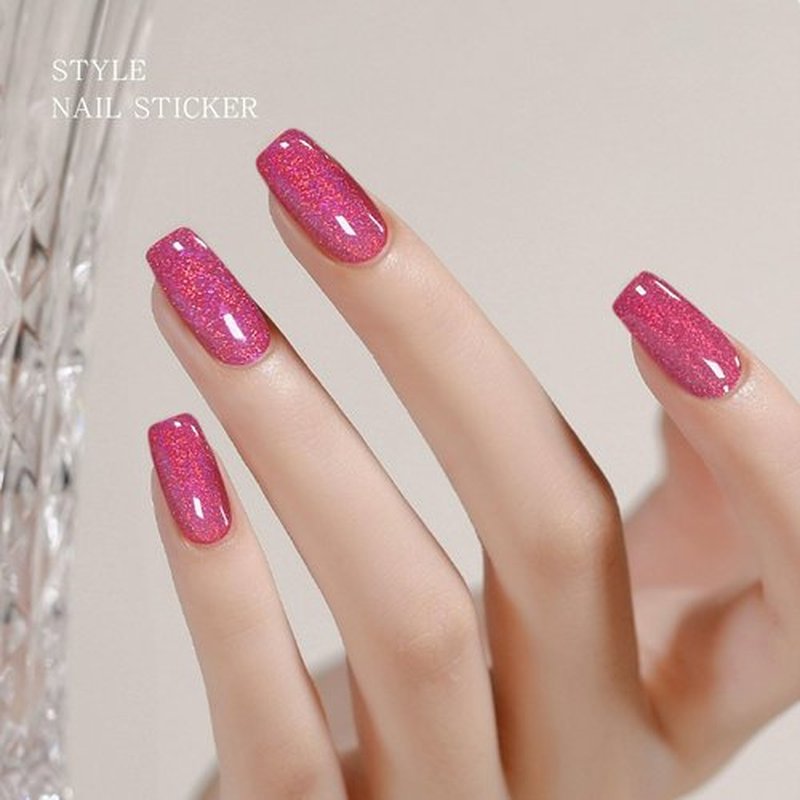 JMEOWIO Gel Nail Stickers Red Glitter Semi Cured Gel Nail Strips Wraps UV/LED Nails Art Design Decoration Accessories