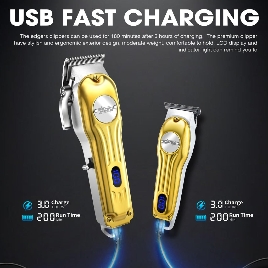 DSP Beard Trimmer for Men, Cordless Hair Clipper Shavers, Facial Hair Trimmer for Beard & Mustache Trimming, Professional Haircut Kit for Men Rechargeable LED Display (Gold)