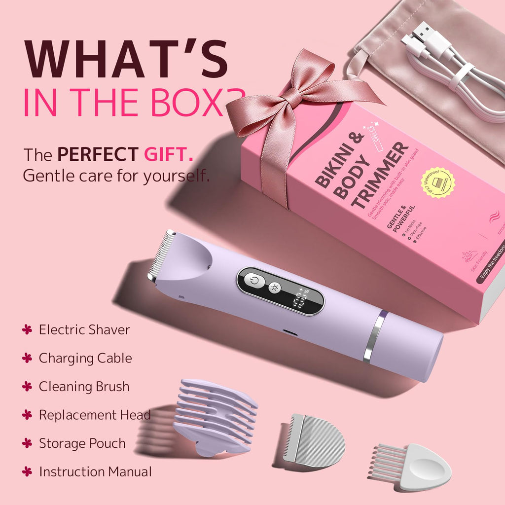 CoolHair Bikini Trimmer for Women,Smooth Electric Razor for Sensitive Skin, IPX7 Waterproof Wet & Dry Cordless Body Shaver & Grooming Set for Bikini Area, Pubic Hair, Face, Underarms & Legs(Purple)