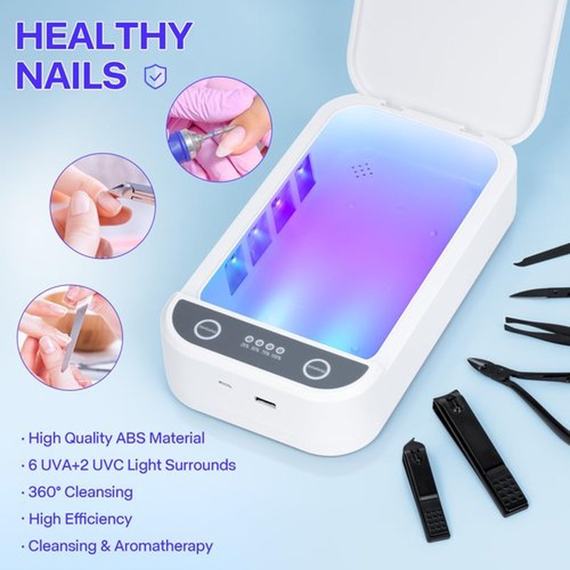Shmian Sterilizer Box for Nail Tools & Phone Accessories-USB-Powered Portable Cleaning Box for Scissors, Jewelry, Tweezers - Manicure Salon & Home Use Sterilization Machine