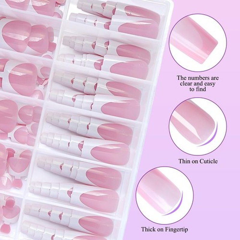 144pc White French Tip Press on Nails Medium & Square Fake Toenails Kit, Square Nails Press ons Toenail Women French Acrylic Nail Medium Glue on Nails Toenail Tips Toe Fake Nail with Tabs File