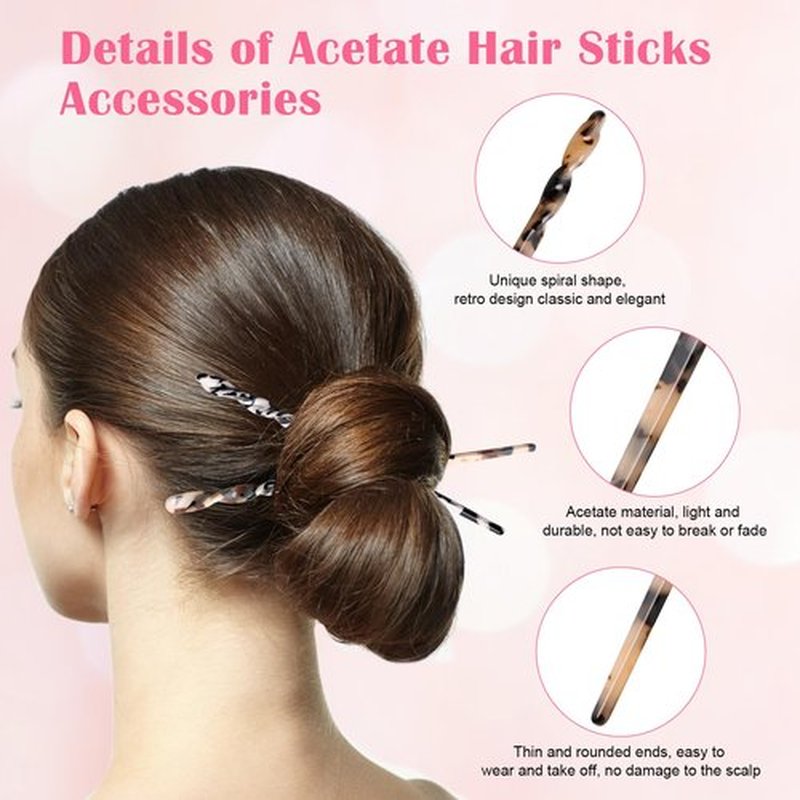 12P Acetate Hair Sticks Set, Coldairsoap 12 Colors Tortoise Shell Hair Pins Straight Chopsticks Vintage French Hair Forks for Women (12P)