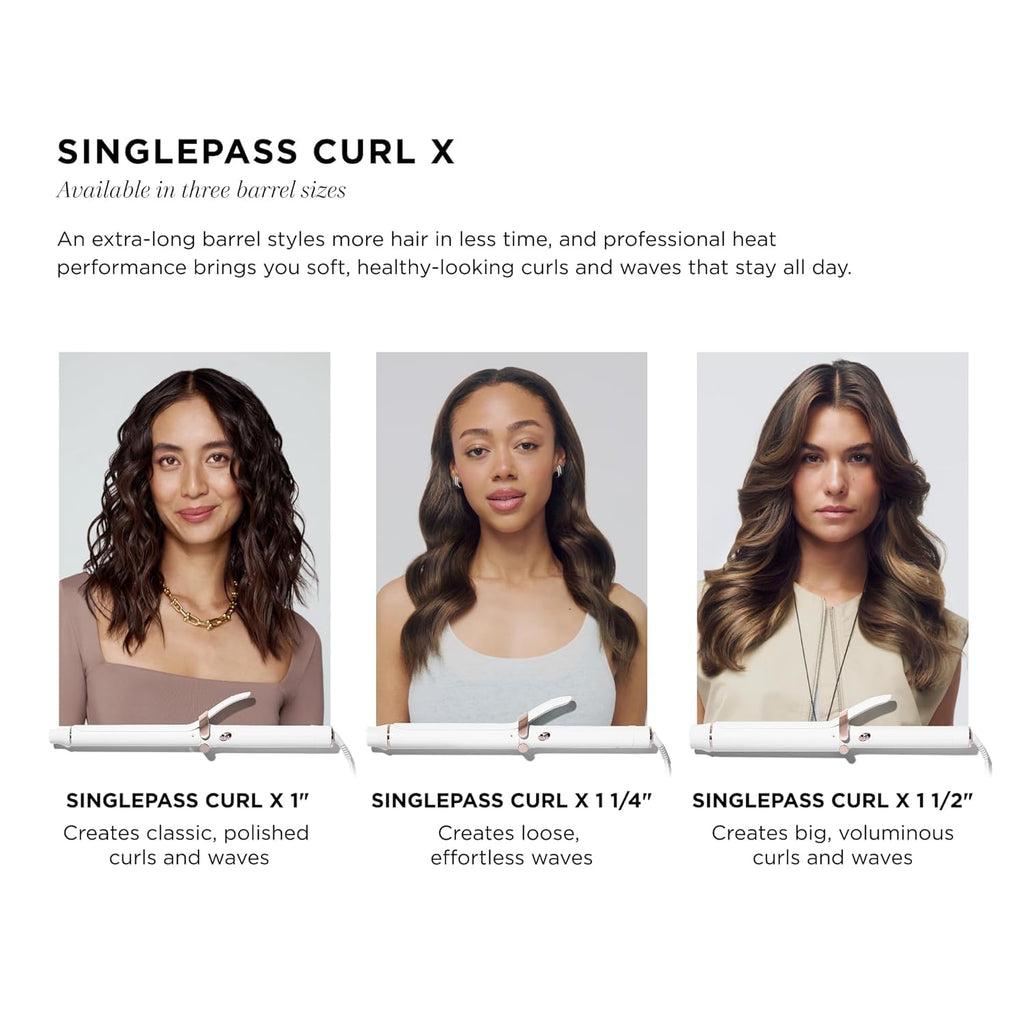 T3 SinglePass Curl X Extra-Long Barrel 1", 1.25", 1.5" Curling Iron with 9 Heat Settings and Ceramic Barrel for Fast Styling and Lasting Results on All Hair Types
