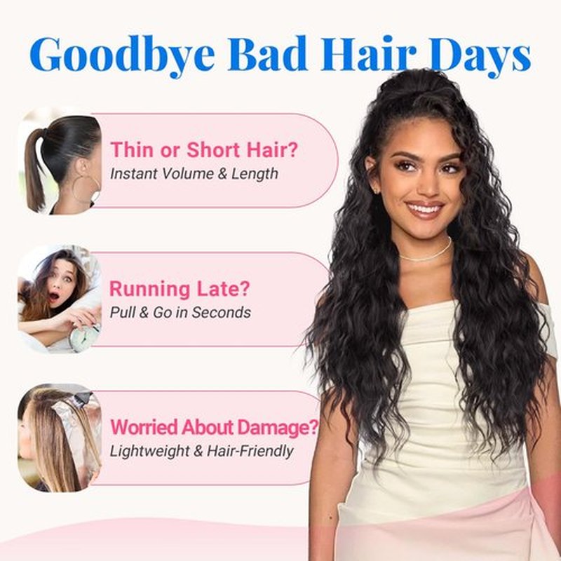KooKaStyle Ponytail Extension 30 Inch Drawstring Pony Tails Hair Extensions for Women Long Curly Ponytail Synthetic Hairpieces for Daily Use（Black-1B）