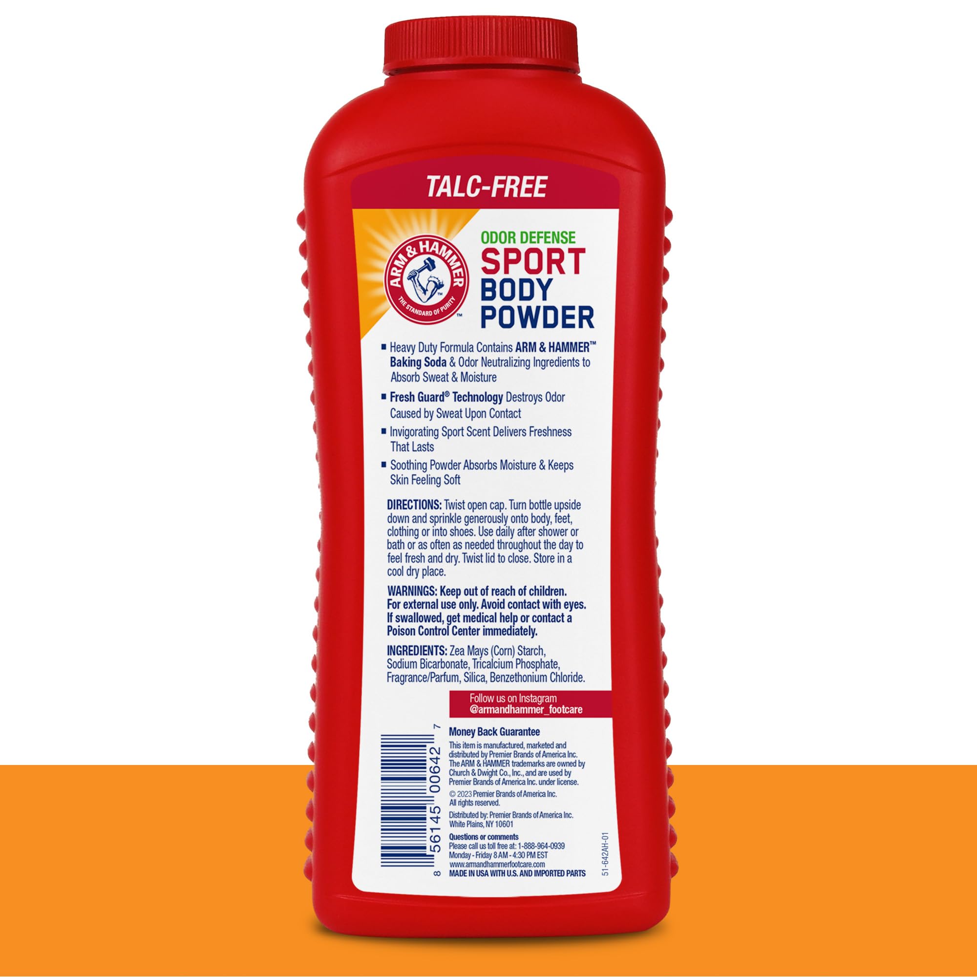 Arm & Hammer Sport Body Powder, Powder for Men and Women, Fresh Feeling, Talc Free, Aluminum Free Odor Defense with Baking Soda (3 Pack)