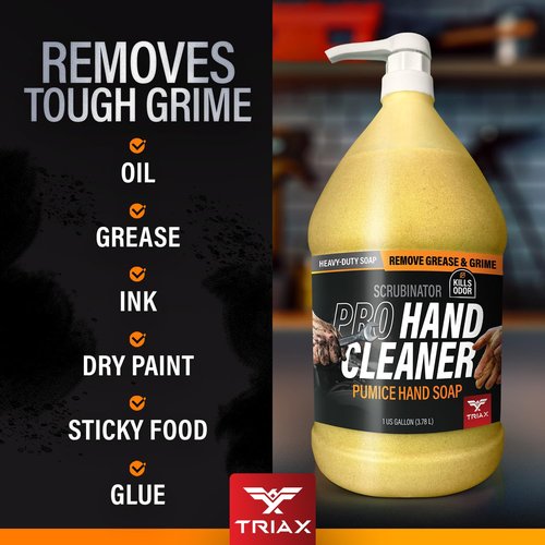 TRIAX Scrubinator - Heavy Duty Hand Scrub and Cleaner - Removes Tough Grease, Dirt, Grime, and Odors - No Toxic Solvents or Harsh Chemicals - Moisturizers to Protect Skin (1 Gallon)