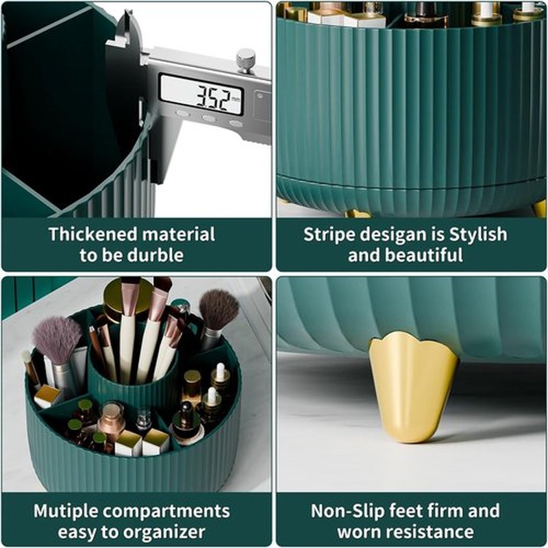 Fanado 360° Rotate Makeup Brush Holder - Stylish Organizer for Vanity & Bathroom (Green)