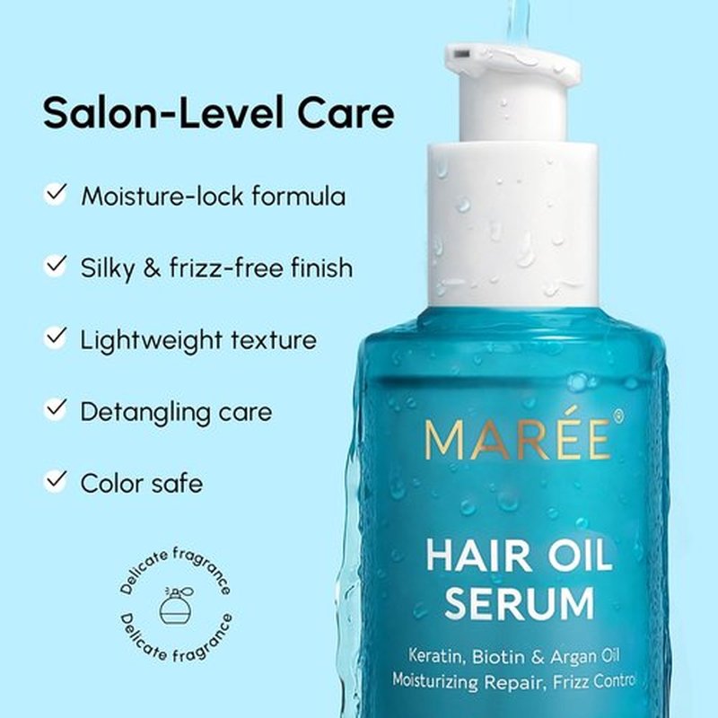 Maree Hair Oil - Frizz Control Serum with Argan Oil, Keratin & Biotin for Dry, Curly Hair