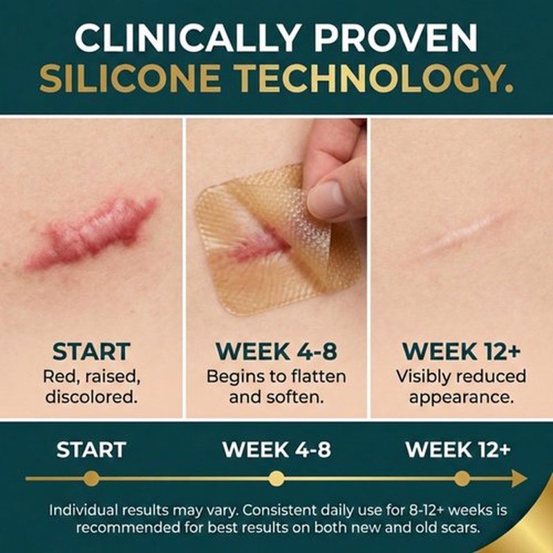 Silicone Scar Sheets, Silicone Scar Tape for Surgical Scars - Clinically Validated Technology Scar Treatment Strips for Hypertrophic, C-Section, Tummy Tuck, Keloid Scars - Reusable, Waterproof